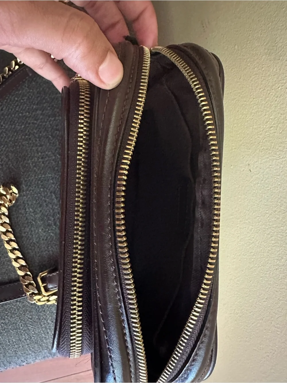 Burberry AUTHENTIC leather TB Monogram Deep Plum Crossbody Bag Gold Chain Accent